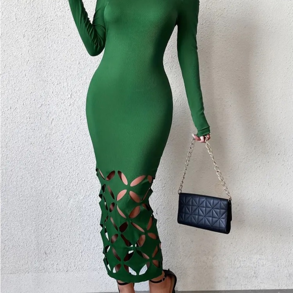 Elegant Green Long Sleeve Dress